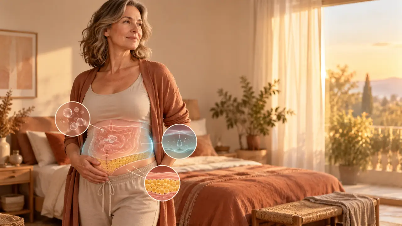 Ventre gonflé à la ménopause : distinguer ballonnements, rétention d’eau et graisse abdominale