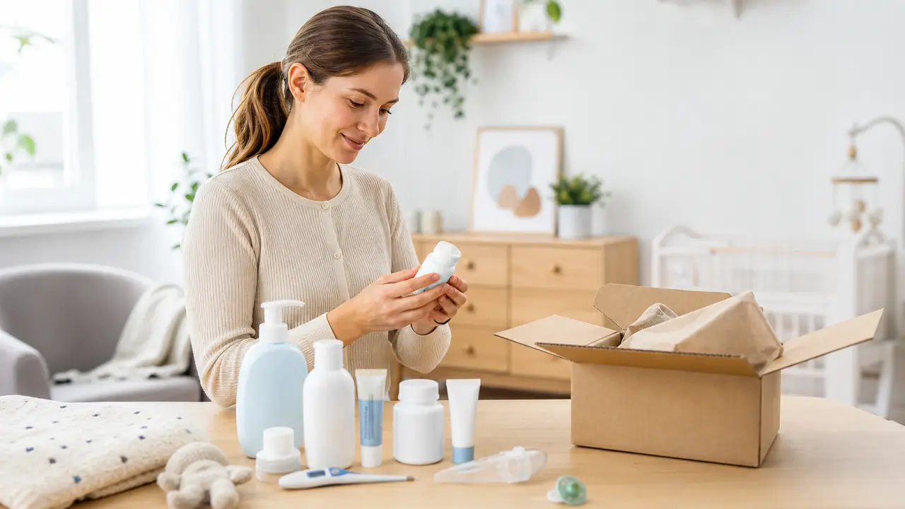 Produits de parapharmacie bébé présentés dans un environnement propre et rassurant