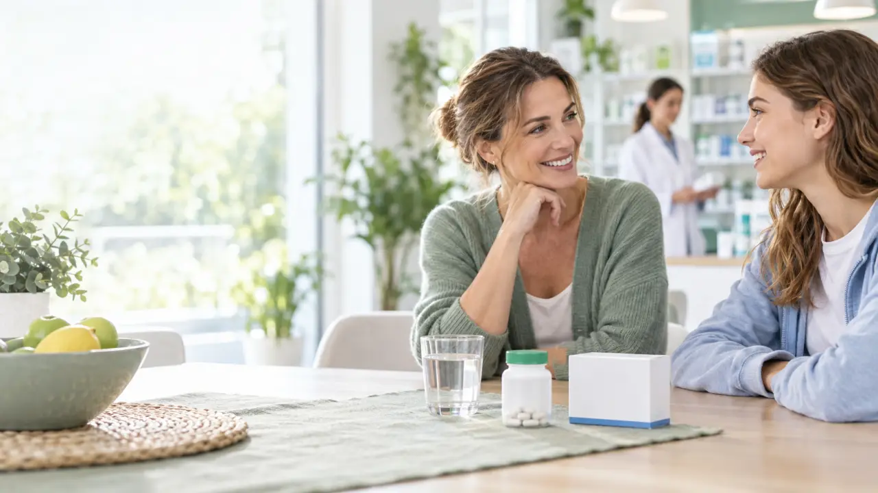 Compléments alimentaires et traitement antibiotique présentés dans un environnement pharmaceutique lumineux