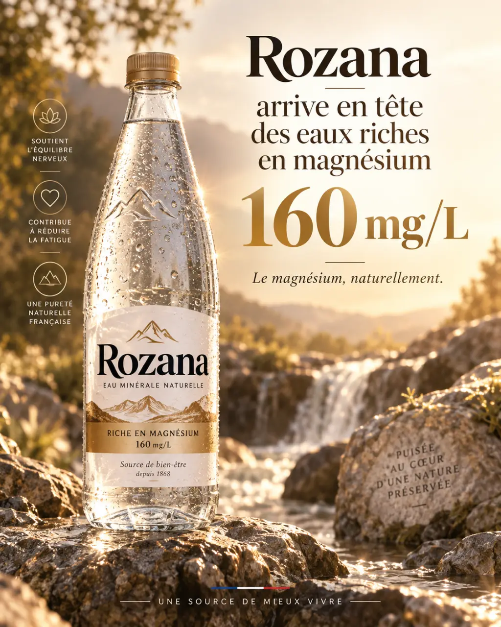 Rozana arrive en tête des eaux riches en magnésium, avec 160 mg/L