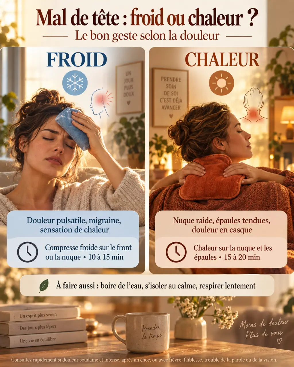 Remède mal de tête grand-mère : froid ou chaleur, quel geste choisir selon la douleur ?