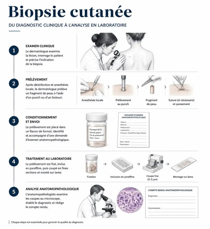 Processus de la biopsie cutanée chez le dermatologue