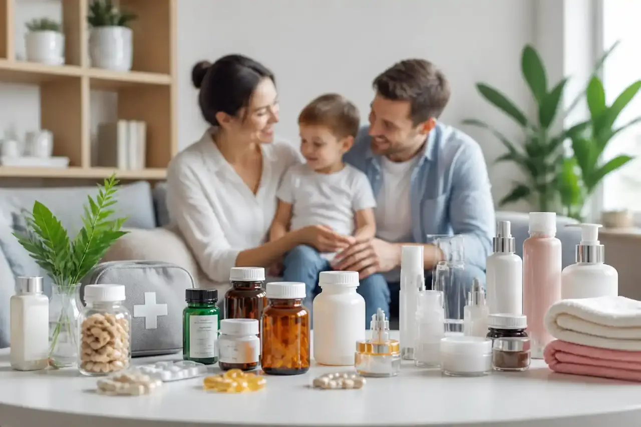 Compléments alimentaires et flacons de vitamines sur une table lumineuse