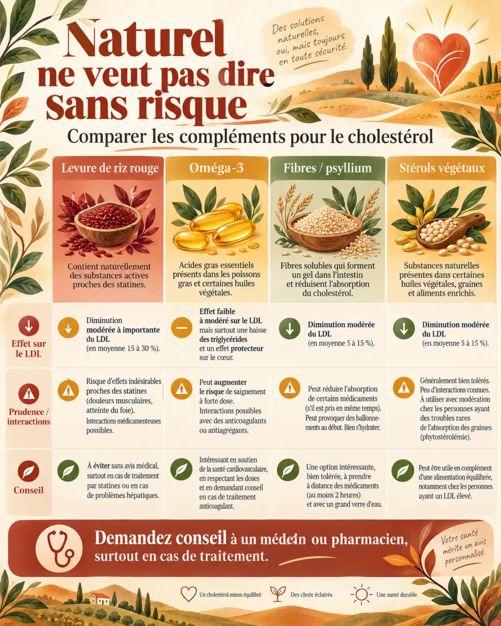 Naturel ne veut pas dire sans risque : comparer les compléments pour le cholestérol